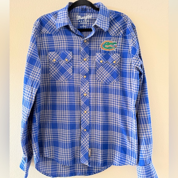 Wrangler Retro Flannel Blue and Gray Checkered Pearl Snap Shirt Florida Gators - Picture 1 of 8